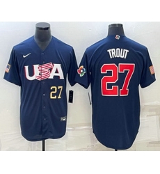 Mens USA Baseball #27 Mike Trout Number 2023 Navy World Baseball Classic Stitched Jersey