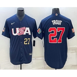 Mens USA Baseball #27 Mike Trout Number 2023 Navy World Baseball Classic Stitched Jersey