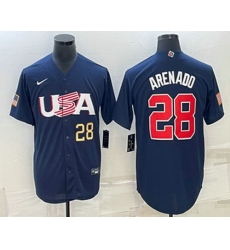 Men's USA Baseball #28 Nolan Arenado Number 2023 Navy World Baseball Classic Stitched Jerseys