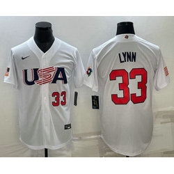 Men's USA Baseball #33 Lance Lynn Number 2023 White World Baseball Classic Stitched Jersey