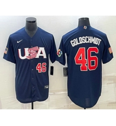 Men's USA Baseball #46 Paul Goldschmidt Number 2023 Navy World Baseball Classic Stitched Jerseys