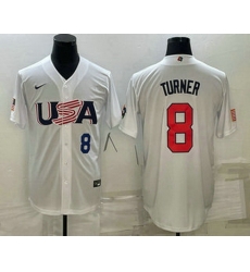 Men's USA Baseball #8 Trea Turner Number 2023 White World Baseball Classic Stitched Jersey