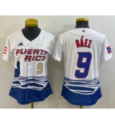 Womens Puerto Rico Baseball 9 Javier Baez Number White 2023 World Baseball Classic Stitched Jerseys