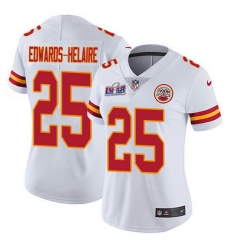 Nike Chiefs 25 Clyde Edwards Helaire White Women Bound Stitched NFL Vapor Untouchable Limited 2024 Super Bowl LVIII Jersey 