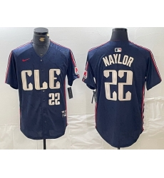 Men Cleveland Guardians 22 Josh Naylor Navy 2024 City Connect Limited Stitched Baseball Jersey 3