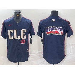 Men Cleveland Guardians Team Big Logo Navy 2024 City Connect Stitched Baseball Jersey II