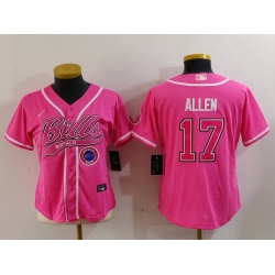 Women Buffalo Bills 17 Josh Allen Pink Cool Base Stitched Baseball Jersey 2