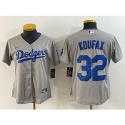 Women MLB Dodgers 32 Sandy Koufax Gray Nike Cool Base Women Jersey