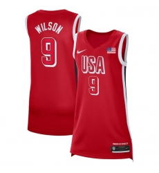 Women USA Basketball 9 A'ja Wilson Red 2024 Swingman Stitched Jersey