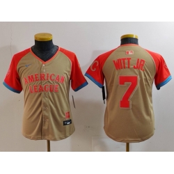 Youth American League 7 Bobby Witt Jr  Cream 2024 All Star Limited Stitched Jersey 3