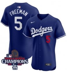 Men Nike Los Angeles Dodgers Freddie Freeman #5 Blue Flex Base 2024 World Series Champions Stitched MLB Jersey