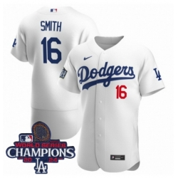 Men Nike Los Angeles Dodgers Will Smith #16 White Flex Base 2024 World Series Champions Stitched MLB Jersey