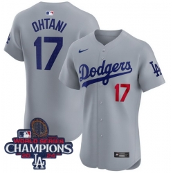 Youth Nike Los Angeles Dodgers Shohei Ohtani #17 Gray Flex Base 2024 World Series Champions Stitched MLB Jersey