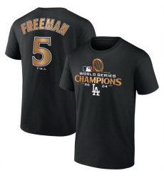 Men Los Angeles Dodgers 5 Freddie Freeman Black 2024 World Series Champions Name  26 Number T Shirt