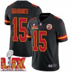 Youth Kansas City Chiefs Patrick Mahomes #15 Black 2024 2025 Super Bowl LIX F U S E Stitched Jersey