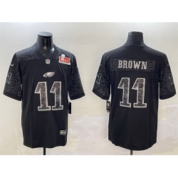 Men Philadelphia Eagles 11 A J  Brown Black 2025 Super Bowl LIX Patch Reflective Vapor Untouchable Limited Stitched Football Jersey