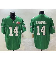 Men Philadelphia Eagles 14 Kenneth Gainwell Green 2025 Super Bowl LIX Patch F U S E  Throwback Vapor Untouchable Limited Stitched Football Jersey