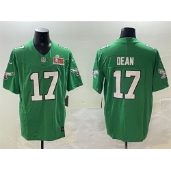 Men Philadelphia Eagles 17 Nakobe Dean Green 2025 Super Bowl LIX Patch F U S E  Throwback Vapor Untouchable Limited Stitched Football Jersey