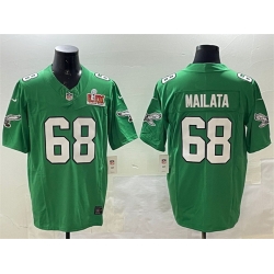 Men Philadelphia Eagles 68 Jordan Mailata Green 2025 Super Bowl LIX Patch F U S E  Throwback Vapor Untouchable Limited Stitched Football Jersey