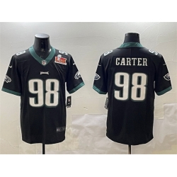 Men Philadelphia Eagles 98 Jalen Carter Black 2025 Super Bowl LIX Patch Vapor Untouchable Limited Stitched Football Jersey