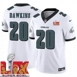 Men Philadelphia Eagles Brian Dawkins #20 White 2024 2025 Super Bowl LIX F U S E Stitched NFL Jersey