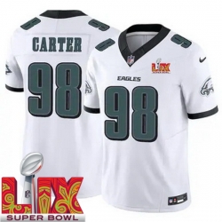 Men Philadelphia Eagles Jalen Carter #98 White 2024 2025 Super Bowl LIX F U S E Stitched NFL Jersey