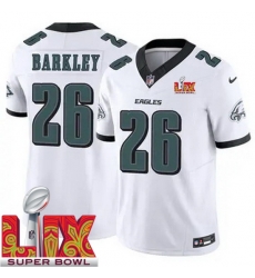 Men Philadelphia Eagles Saquon Barkley #26 White 2024 2025 Super Bowl LIX F U S E Stitched NFL Jersey