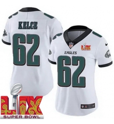 Women Philadelphia Eagles Jason Kelce #62 White 2024 2025 Super Bowl LIX F U S E Stitched NFL Jersey