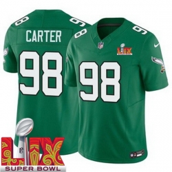 Youth Philadelphia Eagles Jalen Carter #98 Kelly Green 2024 2025 Super Bowl LIX F U S E Stitched NFL Jersey