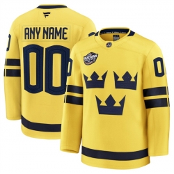 Men Sweden Active Player Custom Yellow 2025 4 Nations Face Off Premium Stitched Jersey