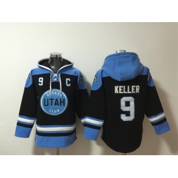 Men Utah Hockey Club 9 Clayton Keller Black Blue Ageless Must Have Lace Up Pullover Hoodie