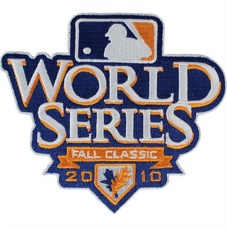 Youth 2010 MLB World Series Logo Jersey Sleeve Patch San Francisco Giants vs. Texas Rangers White Border Biaog
